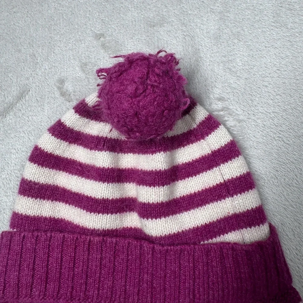 Baby CZ by Carolina Zapf 100% Cashmere Knit Pom Striped Ear Muff Beanie 18-24 M